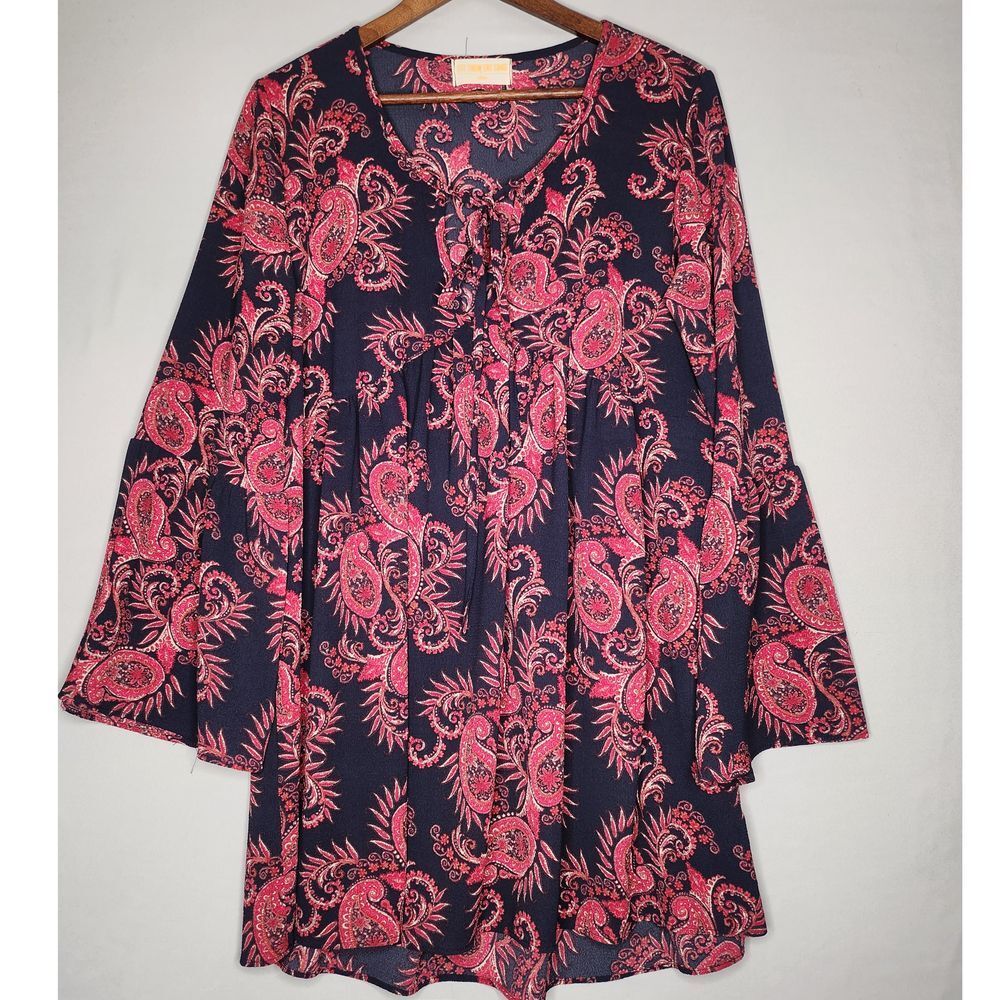 Let them‎ eat Cake Blouse Babydoll Large Floral/Blue Paisley Pullover